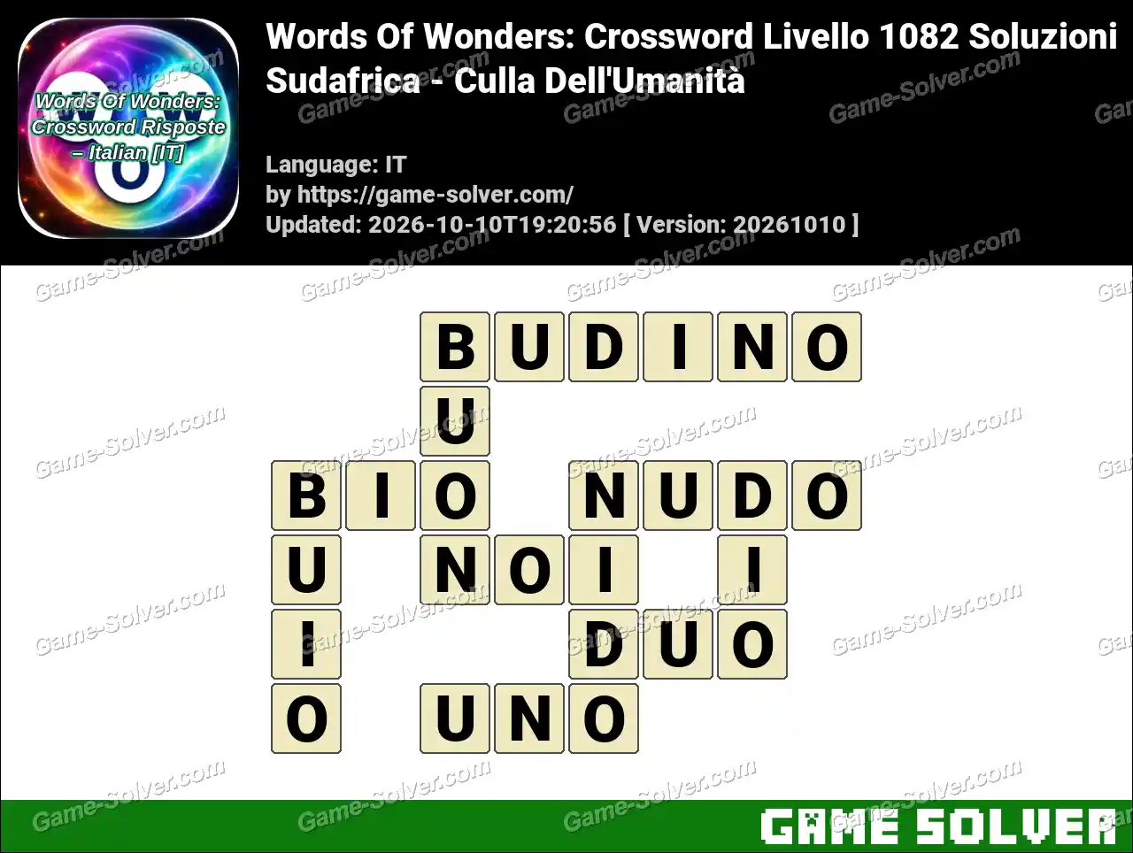 Words Of Wonders: Crossword Livello 1082 Soluzioni – Sudafrica – Culla Dell’Umanità